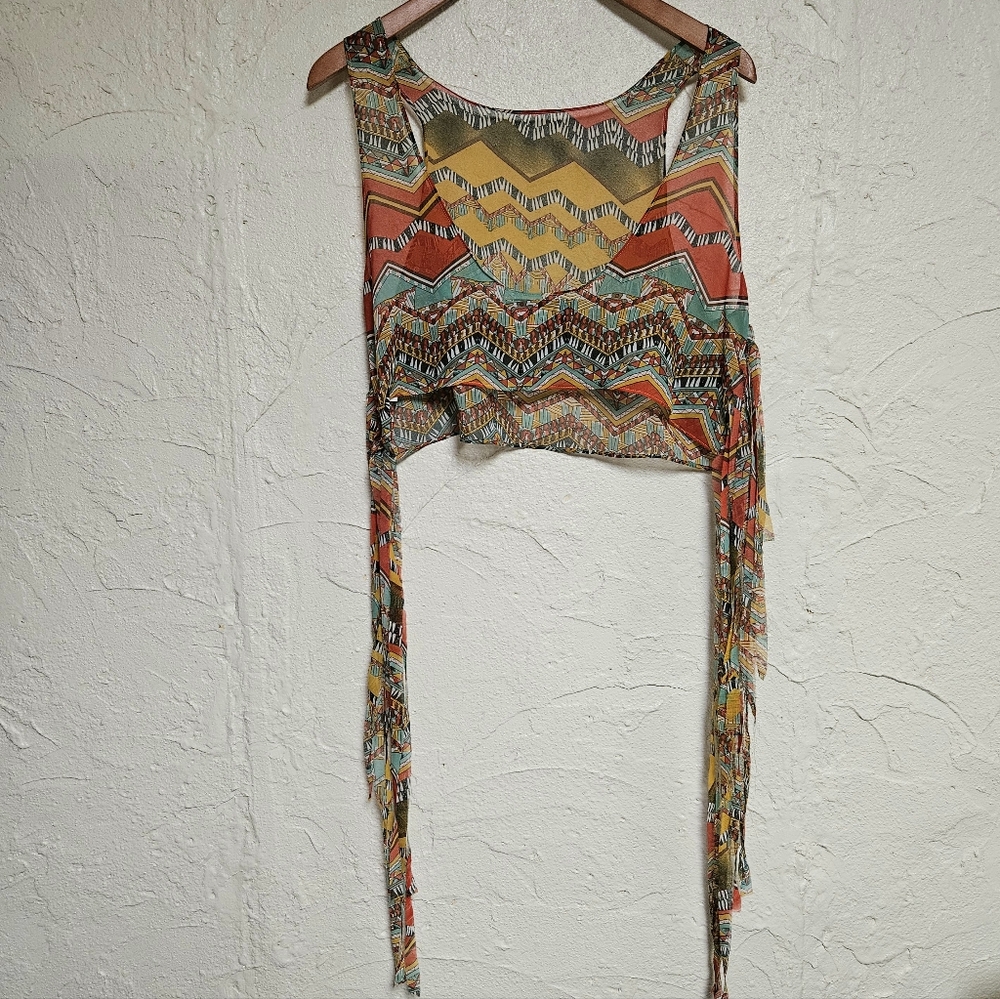 Chandelier Women's Colorful Fringed Tank Top Hippie Boho Tribal Y2K Medium - Picture 7 of 11